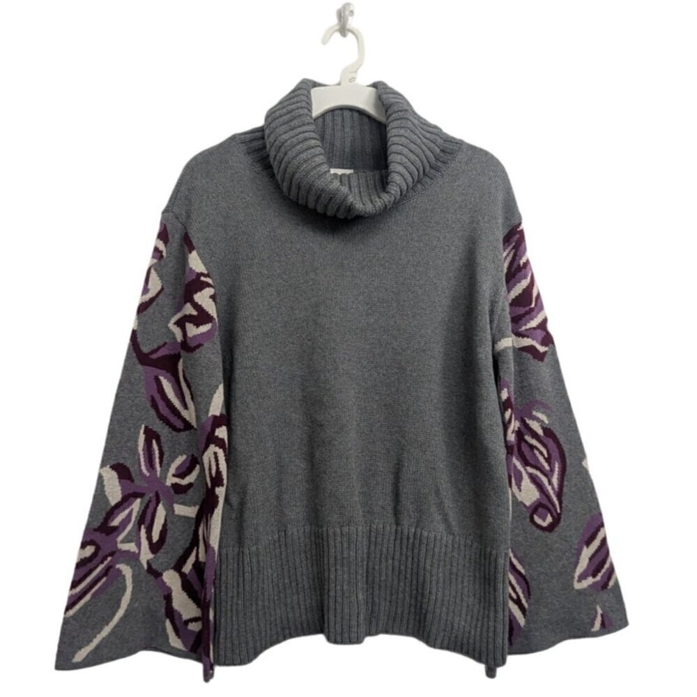 Cabi 3704 Eden Gray Pullover Cowl Neck Floral Bell Sleeves Women's Size Medium